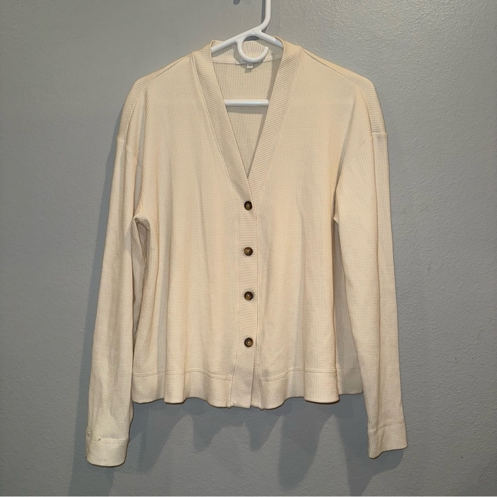 Calme waffle design Cream Button-Up Cardigan size XS